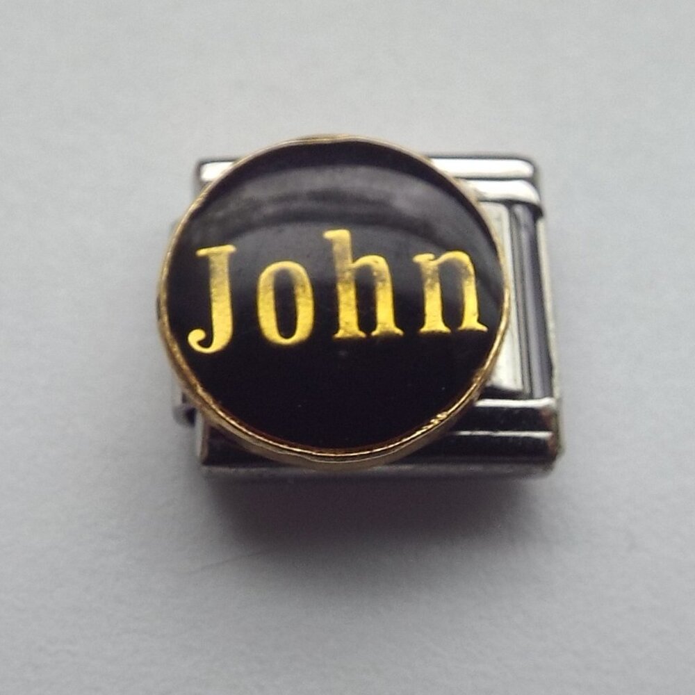 Name John on black enamel 9mm stainless steel italian charm bracelet link new